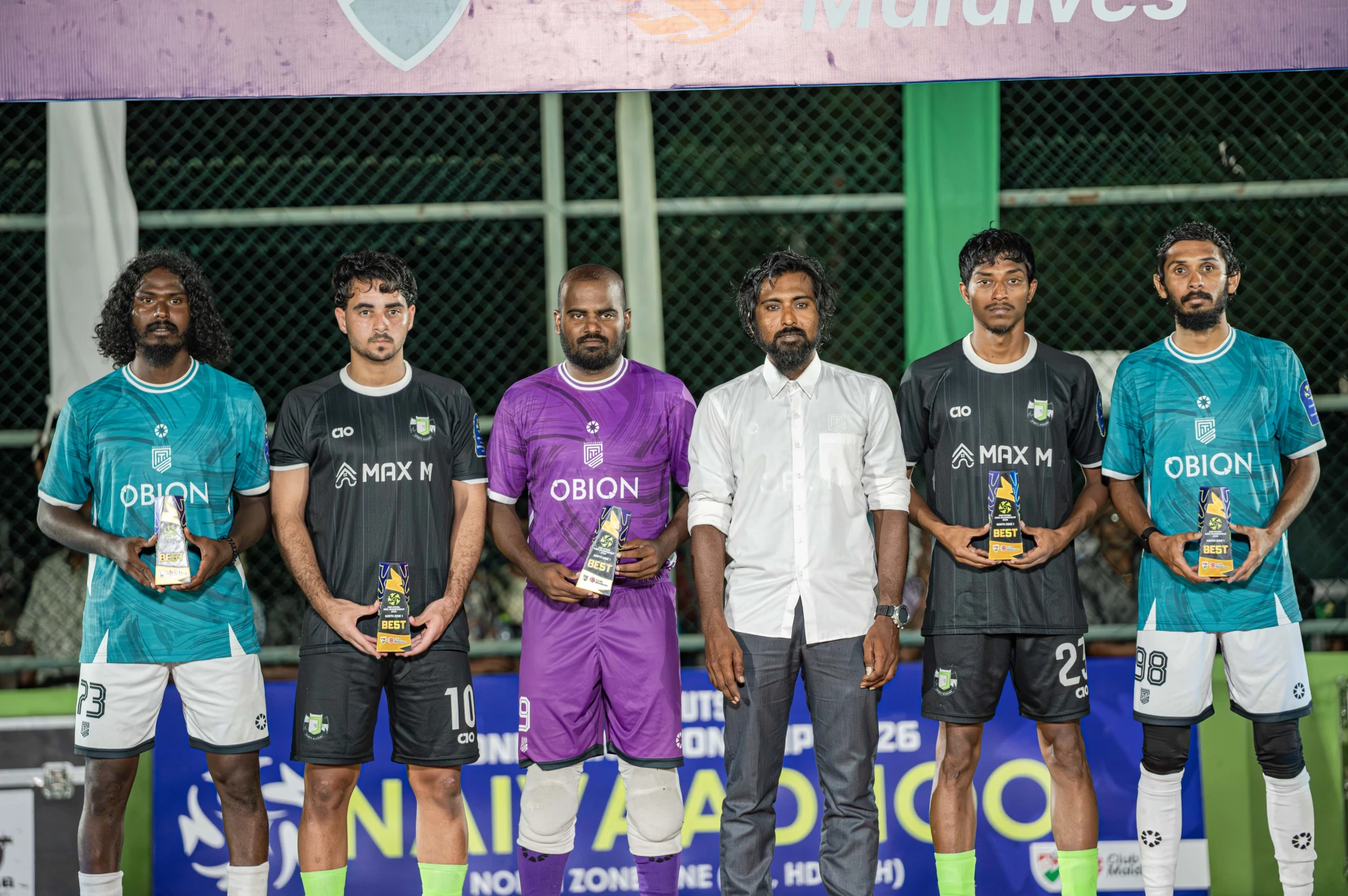 އެފްއޭއެމް ފުޓްސަލް ޗެމްޕިއަންޝިޕްގެ ނޯތު ޒޯން އެކެއްގެ އެންމެ މޮޅު ފަސް ކުޅުންތެރިން. ގަދަ ފަހެއްގައި ހިމެނުނީ ނައިވާދޫ އަދި އިހަވަންދޫގެ ކުޅުންތެރިން. ފޮޓޯ: ކްލަބް މޯލްޑިވްސް